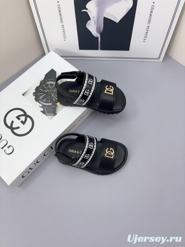 2025 Kids Dolce & Gabbana Black White Leather Sandals