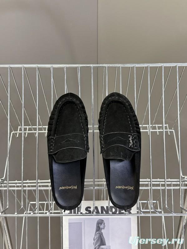2025 Women Yves Saint Laurent Black Suede Loafers KFY00330