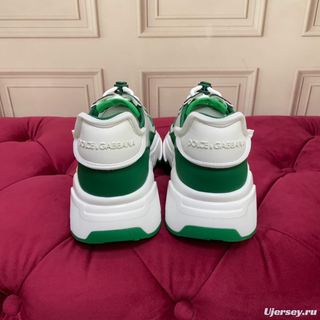 2025 Unisex Dolce & Gabbana Green White Leather Lycra Sneakers DG LY00330(F)/LY00340(M)