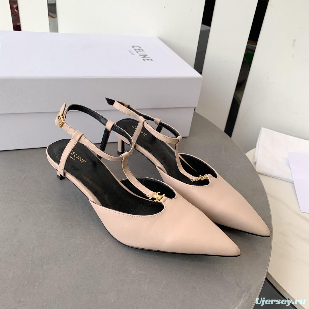 2025 Women Celine Beige Calfskin T-Strap Pumps