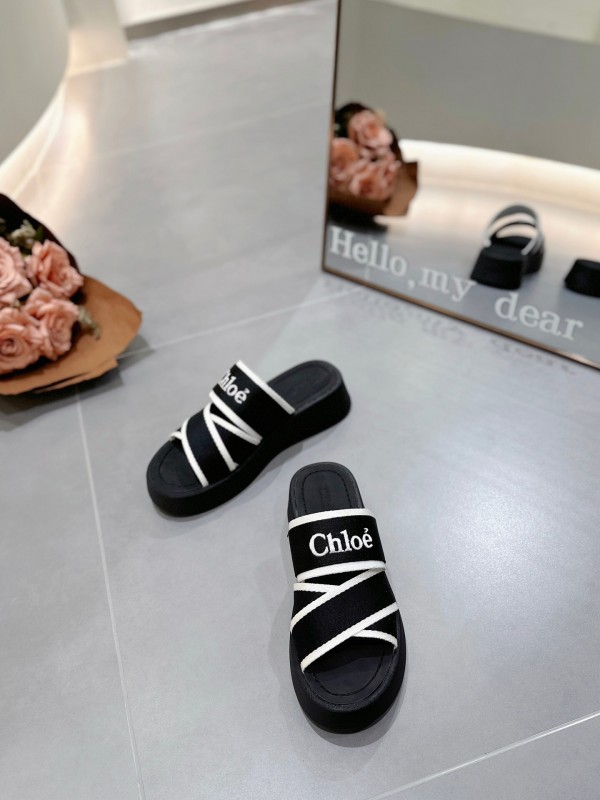 2025 Chloe Black White Knitted Embroidery Slippers LY00240