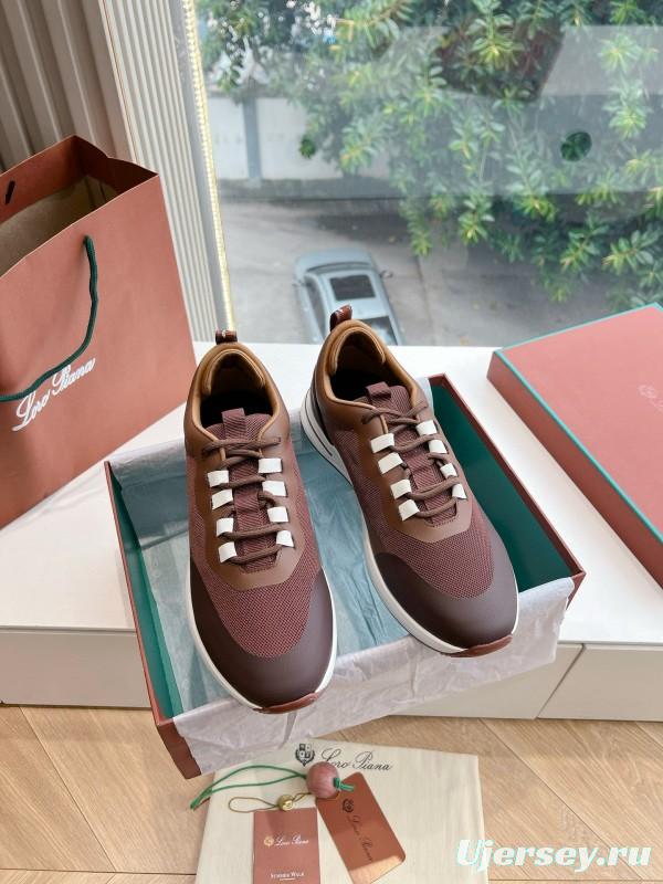 2024 Unisex Le Parmentier Brown Beige Mesh Leather Sneakers