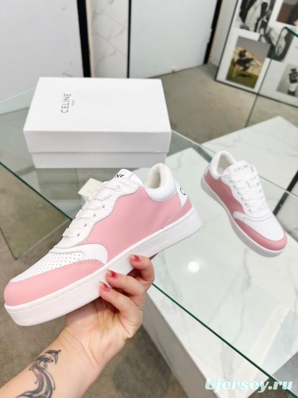 2025 Women CELINE White Pink Leather Sneakers