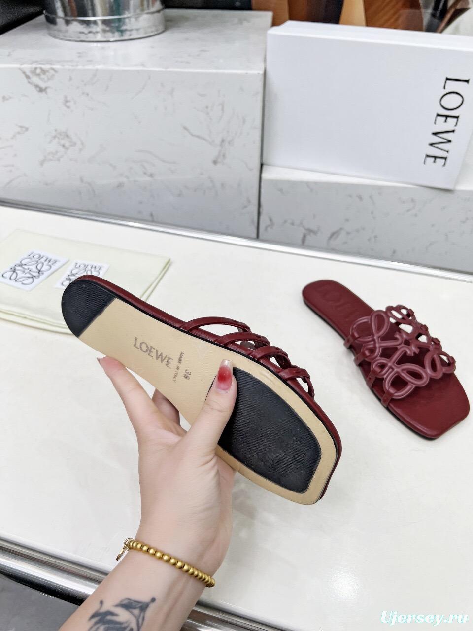 2025 Loewe Burgundy Leather Slippers