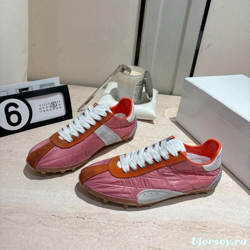 2025 Unisex Maison Margiela Pink Orange Nylon Suede Leather Sneakers Vintage Effect