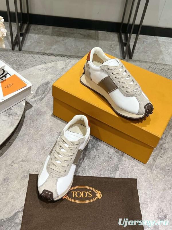 2025 Women TOD'S White Beige Suede Nylon Sneaker KFY00330