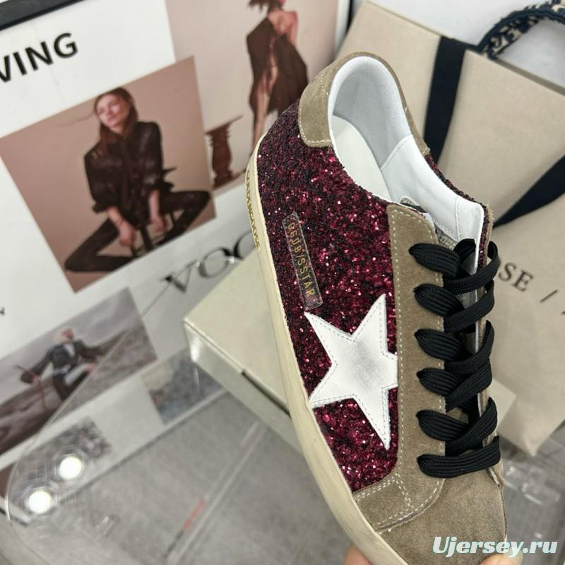 2025 Women GGDB Burgundy White Suede Glitter Sneakers