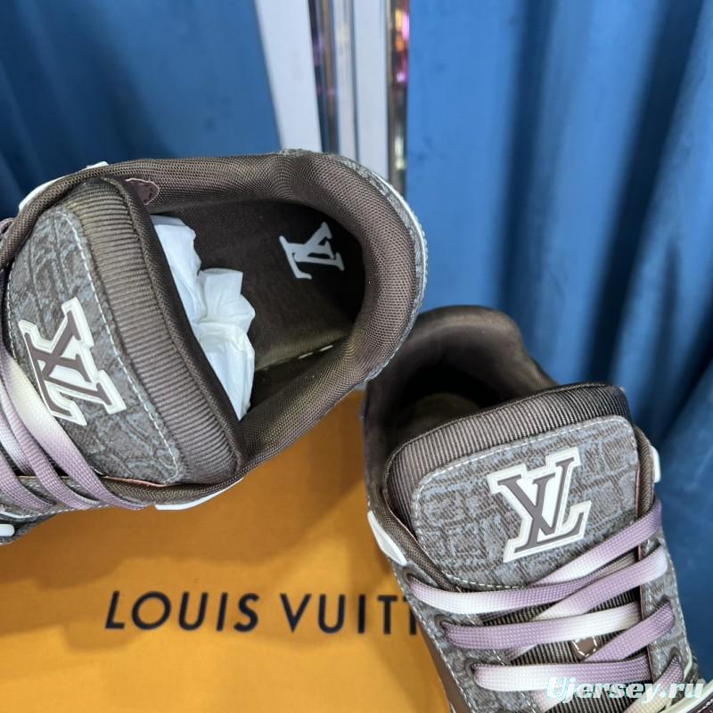 2025 Unisex Louis Vuitton Brown Grey Leather Trainer