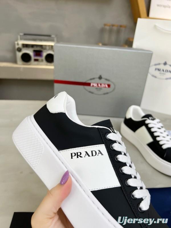 2024 Unisex Prada Black White Leather Sneakers MJ00310