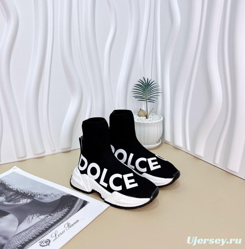 2024 Kids Dolce & Gabbana Black White Pink Knit Fabric Sneakers