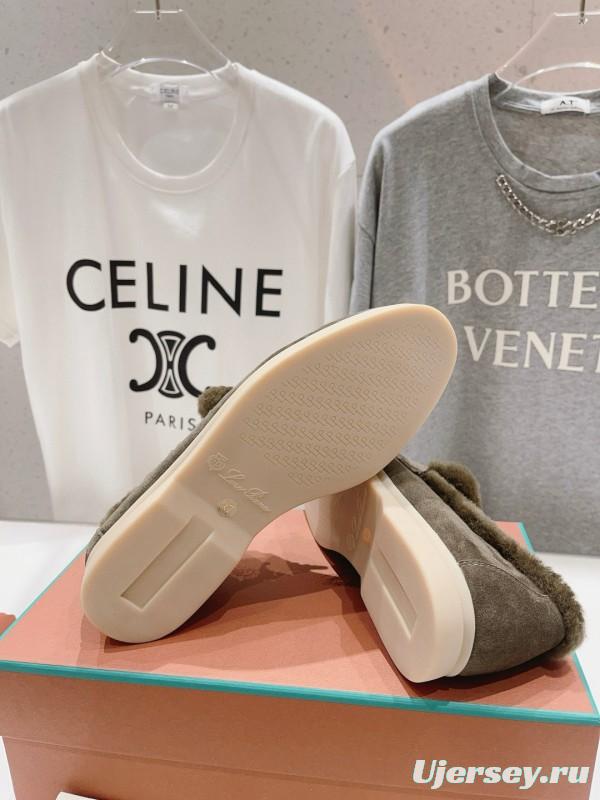 2024 Women LP Gray Suede Shearling Loafers MJ00300