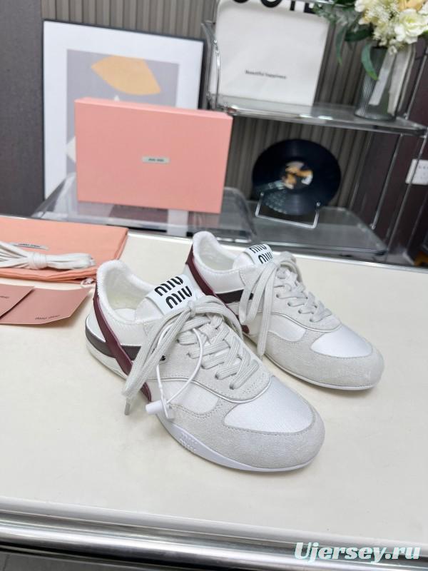 2025 Women Miu Miu White Burgundy Grey Suede Leather Sneakers LY00