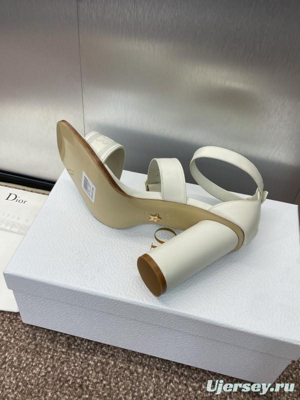 2025 Women Dior White Leather Sandals Embroidery KFY00310