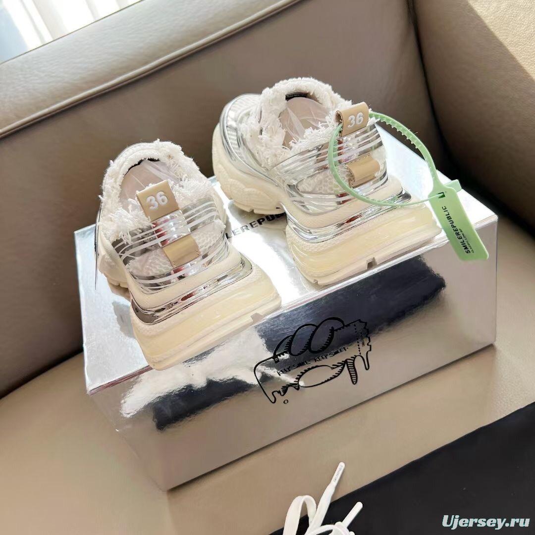 2025 Unisex Smilerepublic White Silver Mesh Leather Fur Sneakers