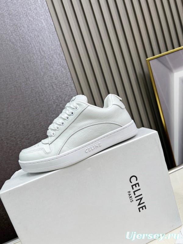 2025 Unisex CELINE White Leather Sneakers KFY00260