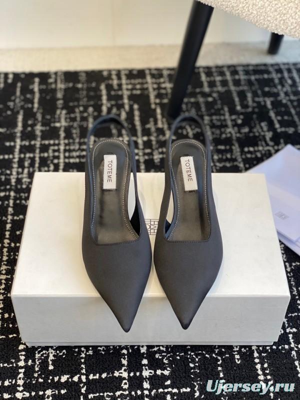 2025 Women Toteme Black Fabric Slingback Pointed Toe Heels