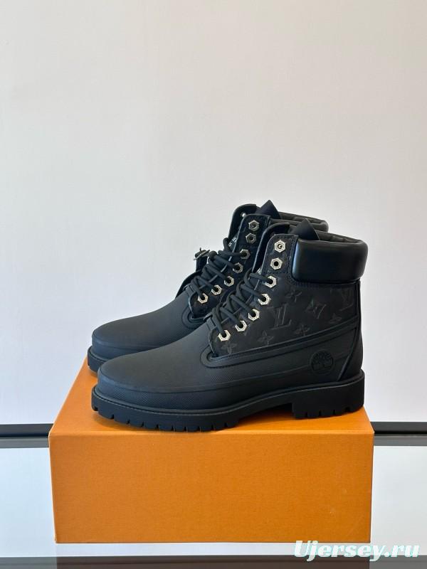 2024 Men Louis Vuitton Black Leather Monogram Work Boots MJ00390