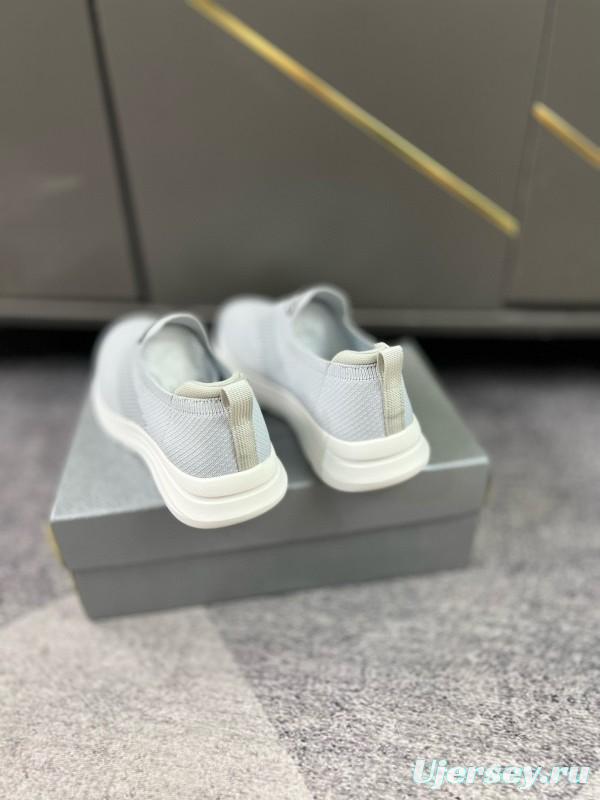2024 Unisex Prada Light Grey Breathable Flyknit Sneakers MJ00230