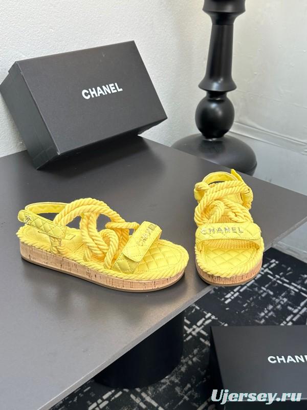 2025 Slippers Chanel Yellow Rope Cork Sole Sandals LY00260