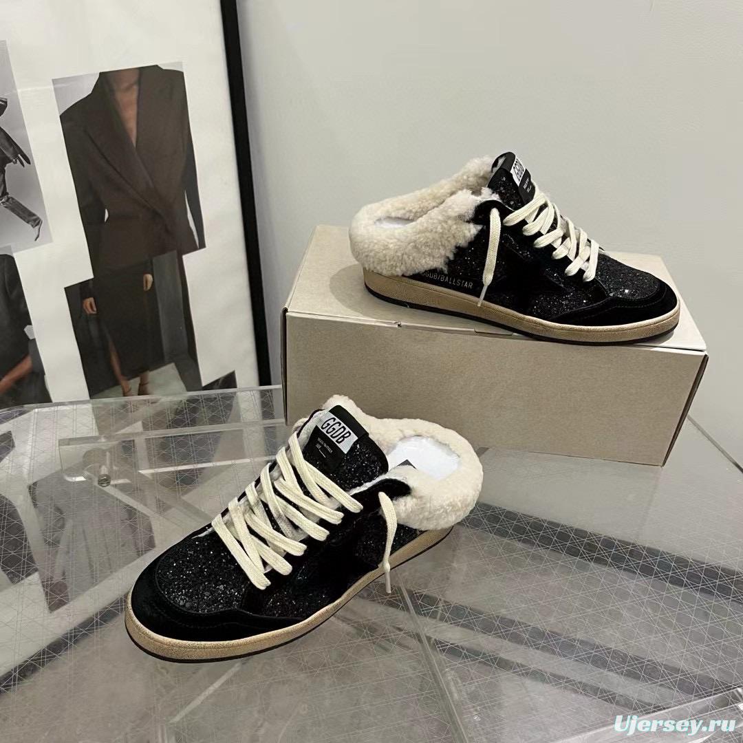 2024 GGDB Black Suede Shearling Slippers MJ00280