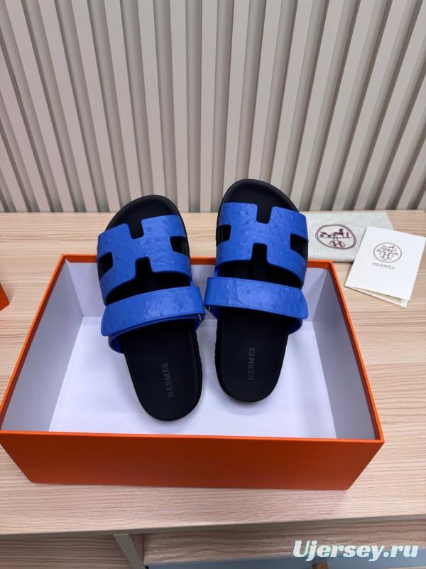 2025 Slippers Hermès Blue Leather Slippers