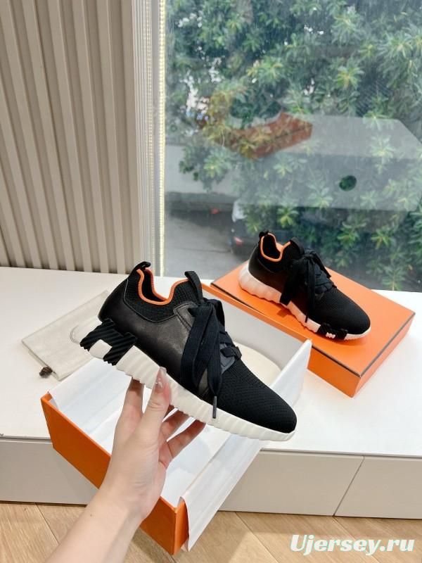 2024 Unisex Hermès Black Orange Knit Sneakers