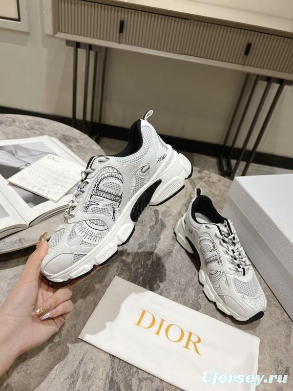 2025 Women Dior White Mesh Leather Sneakers