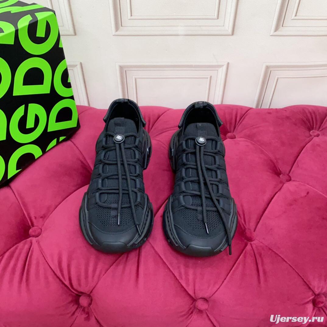 2025 Unisex Dolce & Gabbana Black Leather Knit Sneakers LY00340