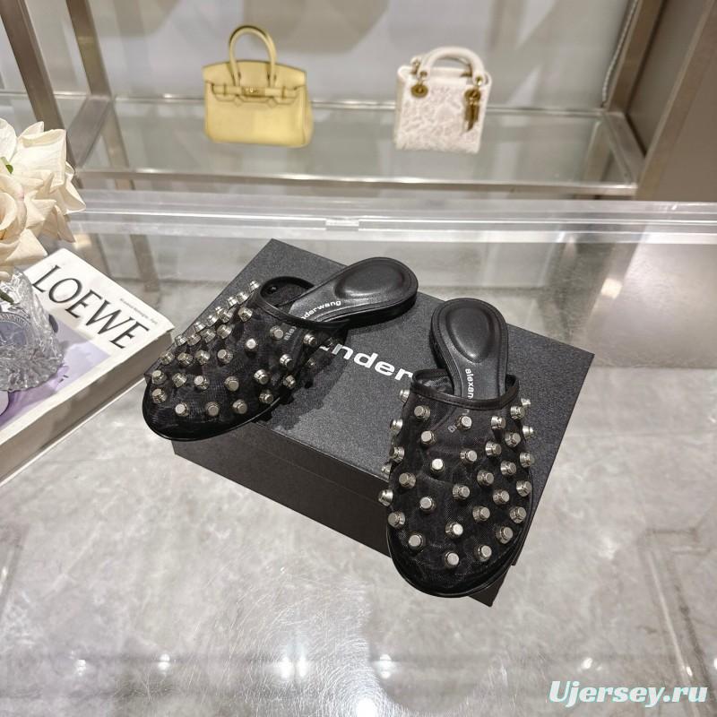 2025 Slippers Alexander Wang Black Leather Studded LY00310