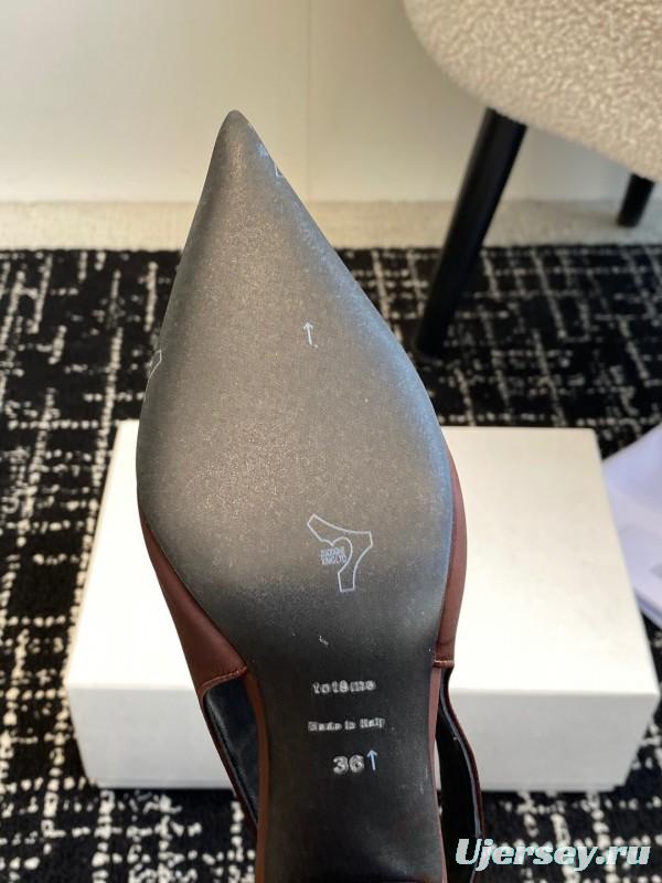 2025 Women Toteme Brown Satin Slingback Pointed Toe Heels