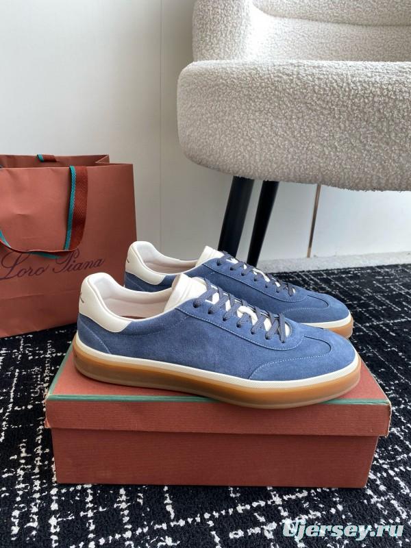 2024 Men Loro Piana Blue Suede Leather Sneakers MJ00320