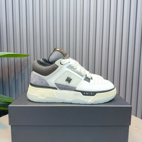 2024 Unisex Amiri White Grey Mesh Suede Sneakers MJ00360