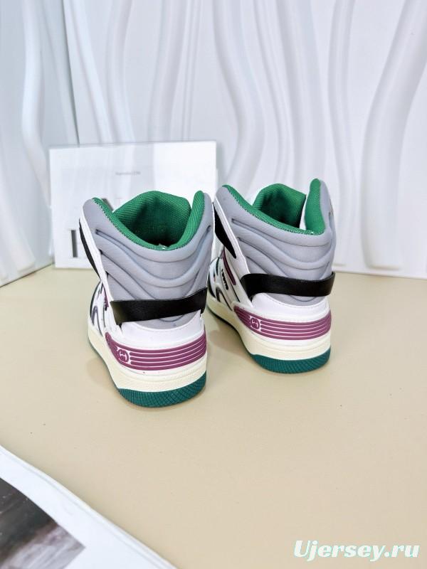 2024 Kids Gucci White Black Purple Green Leather Sneaker