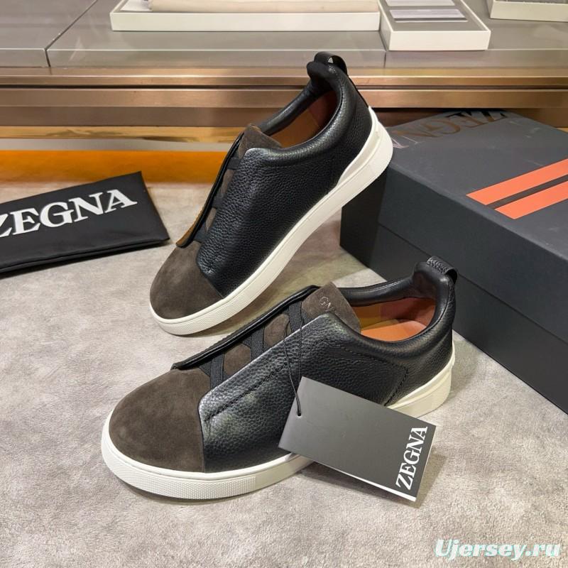 2024 Men Ermenegildo Zegna Black Brown Leather Suede Sneakers