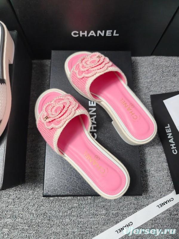 2025 Slippers Chanel Pink Straw Slide Floral LY00360