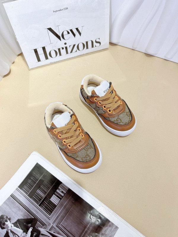2024 Kids GG Brown Tan Leather Sneakers