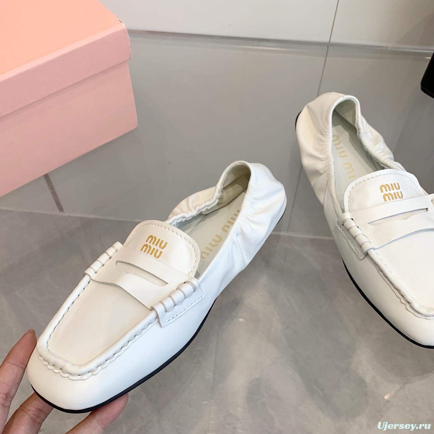 2025 Women Miu Miu White Leather Loafers