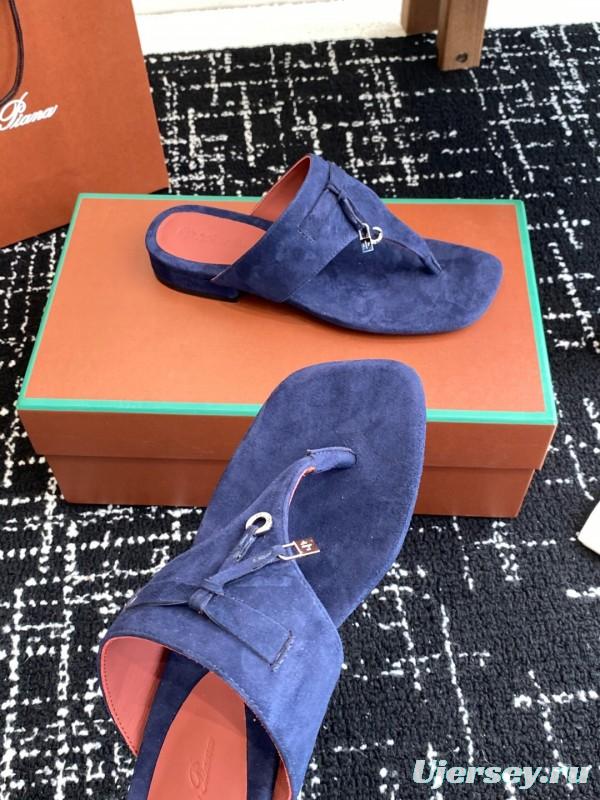 2025 Women Le Parmentier Blue Suede Slippers KFY00280
