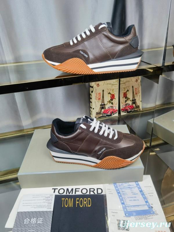 2025 Men TOM FORD Brown Black Leather Suede Sneakers LY00360(M)
