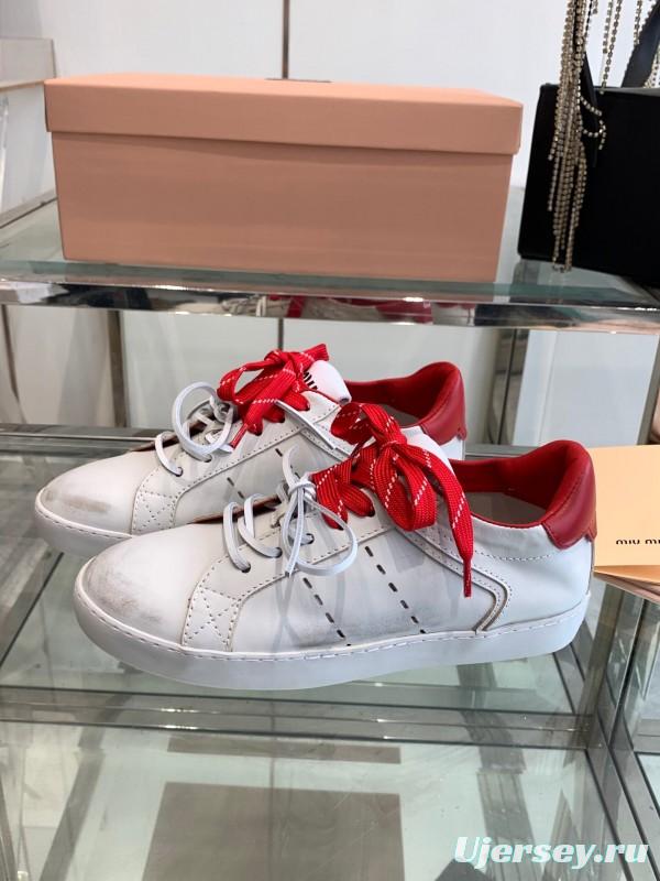 2025 Women Miu Miu White Red Leather Sneakers LY00290