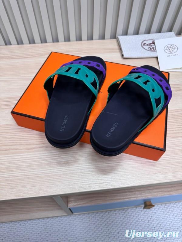 2025 Slippers Hermès Green Purple Rubber Casual LY00360