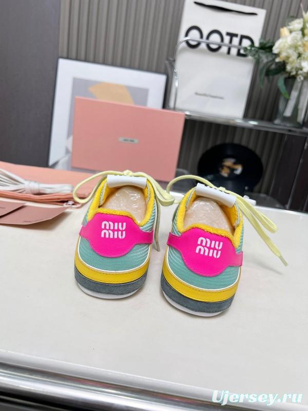 2025 Women Miu Miu Blue Grey Pink Yellow Suede Mesh Sneakers G027