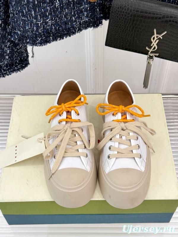 2025 Women Marni White Leather Chunky Sole Casual Sneakers LY00360(F)