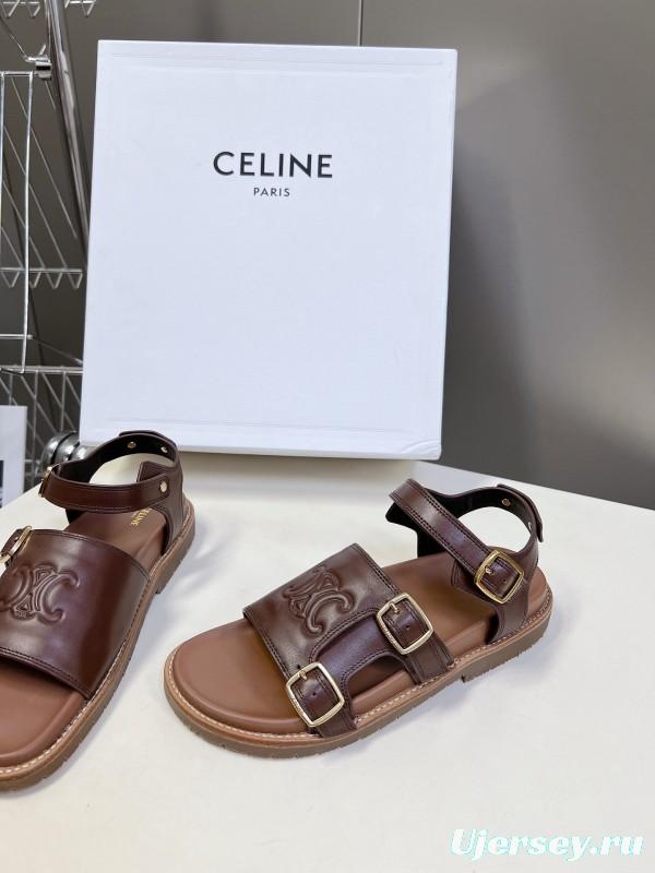2025 Women Celine Brown Leather Sandals KFY00280