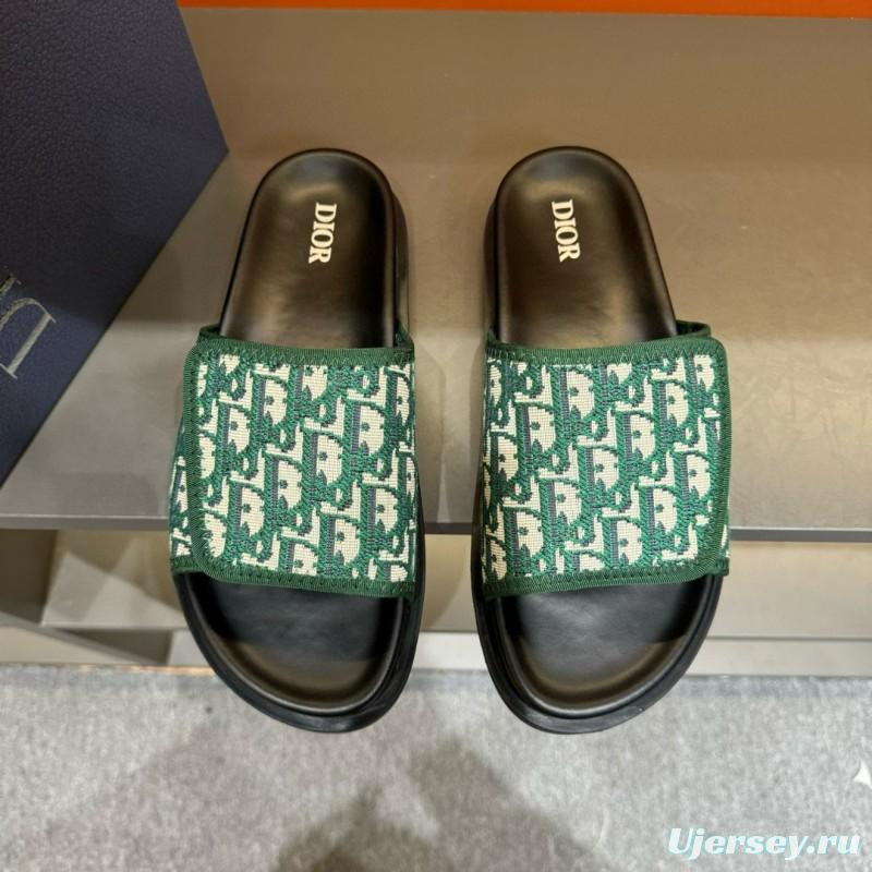 2024 Slippers Dior Green Canvas Slippers MJ00180