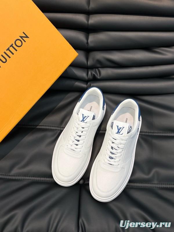 2024 Men Louis Vuitton White Blue Mesh Leather Sneakers MJ00400