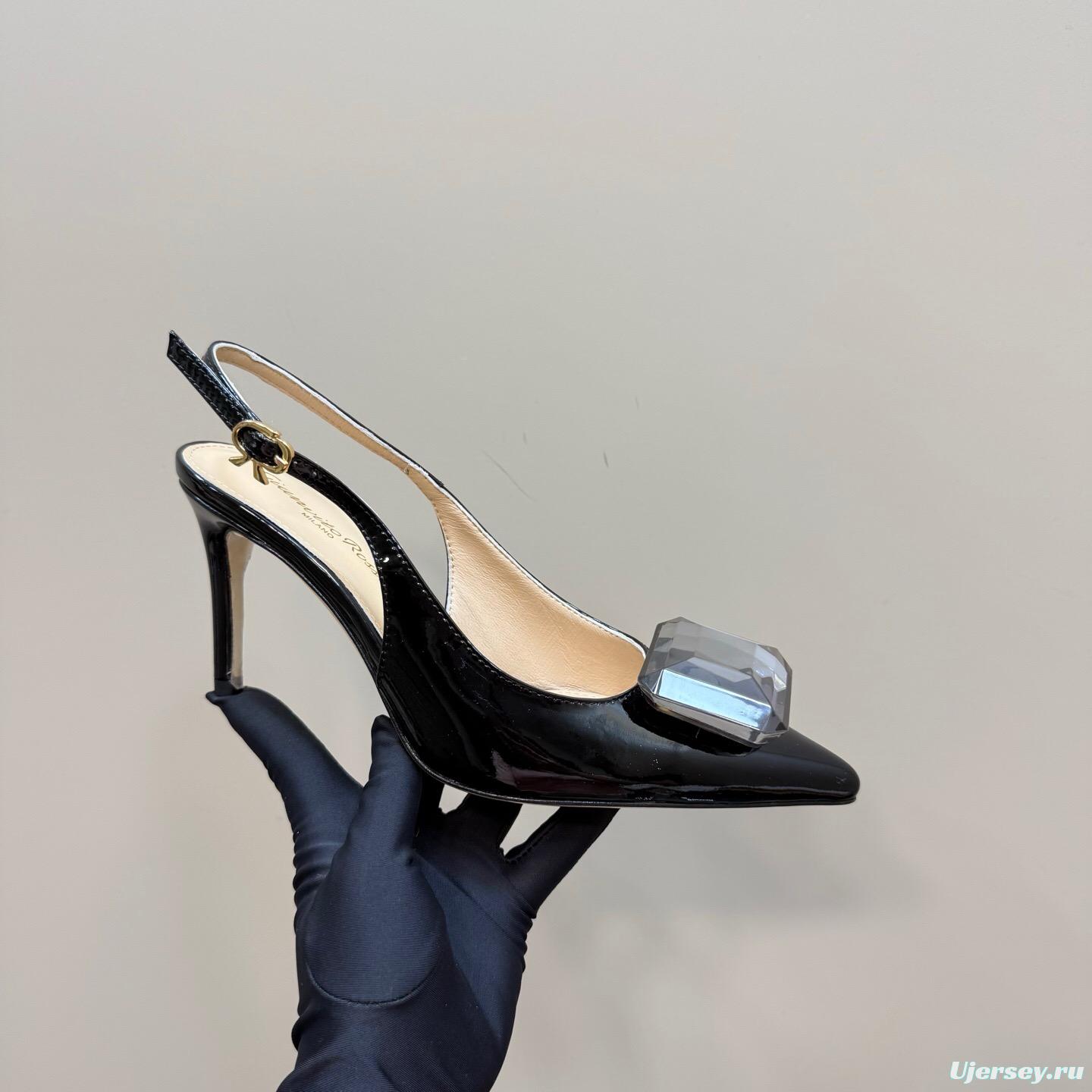 2025 Women Gianvito Rossi Black Patent Leather Slingback Heels KFY00300