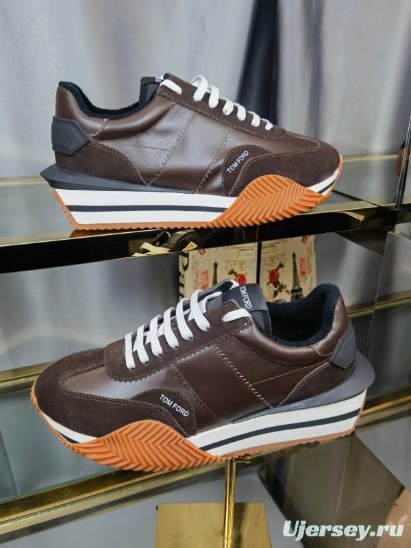 2025 Men TOM FORD Brown Black Leather Suede Sneakers LY00360(M)
