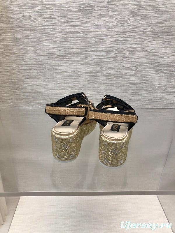 2025 Women Chanel Beige Black Leather Sandals Platform Thick Sole LY00330