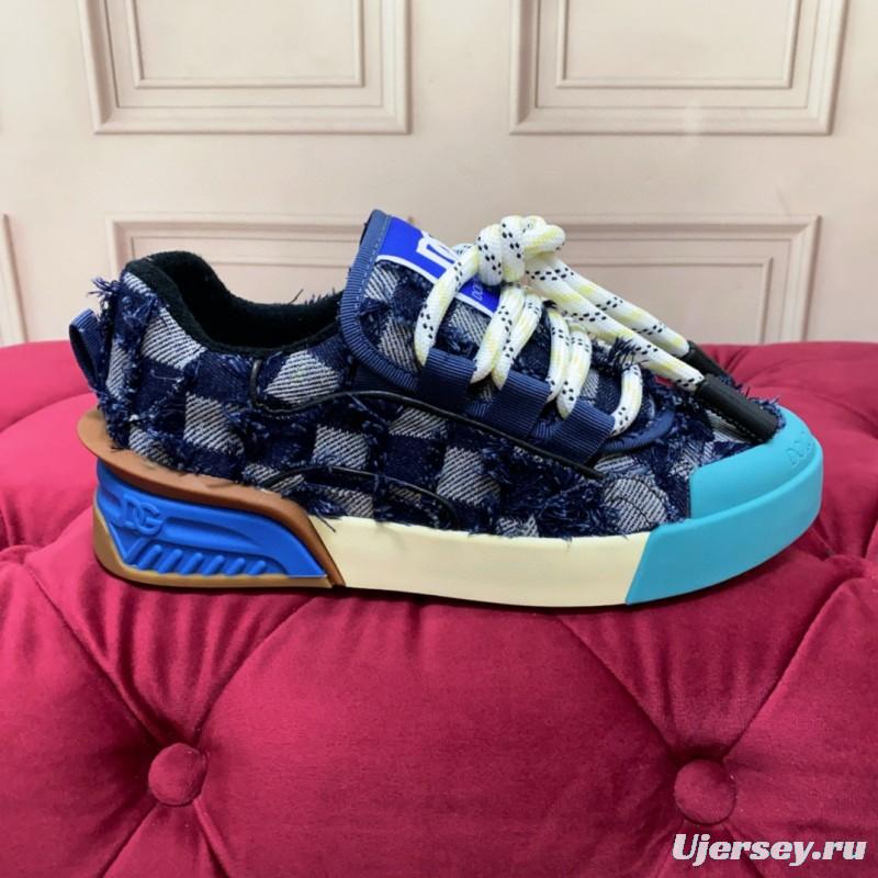 2024 Unisex Dolce & Gabbana Blue Black Canvas Leather Sneakers